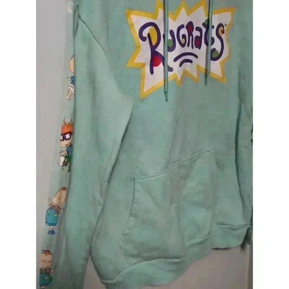 Women's‎ Nickelodeon Rugrats Hoodie Green M Hoodie pocket has bleach stain - Picture 3 of 6